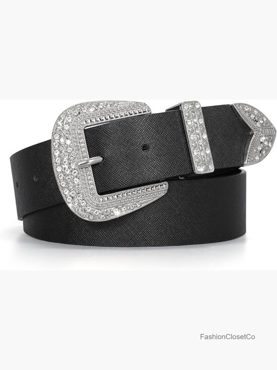 Western Belt for Women Cowgirl Leather Belts Rhinestone Buckle